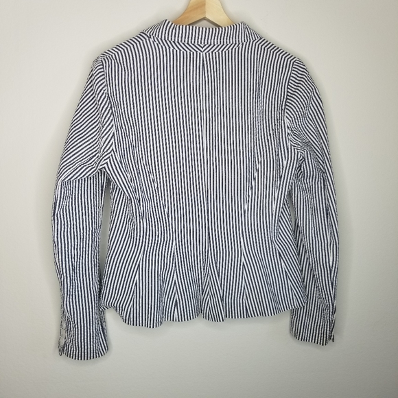 Sandro Seersucker Navy and White Cotton Blazer - Picture 3 of 5